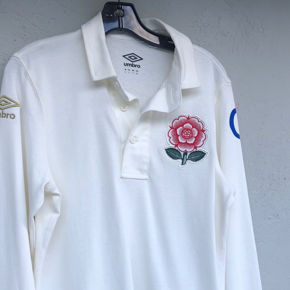 Umbro England RFU White Long Sleeve Polo with Red Floral Crest